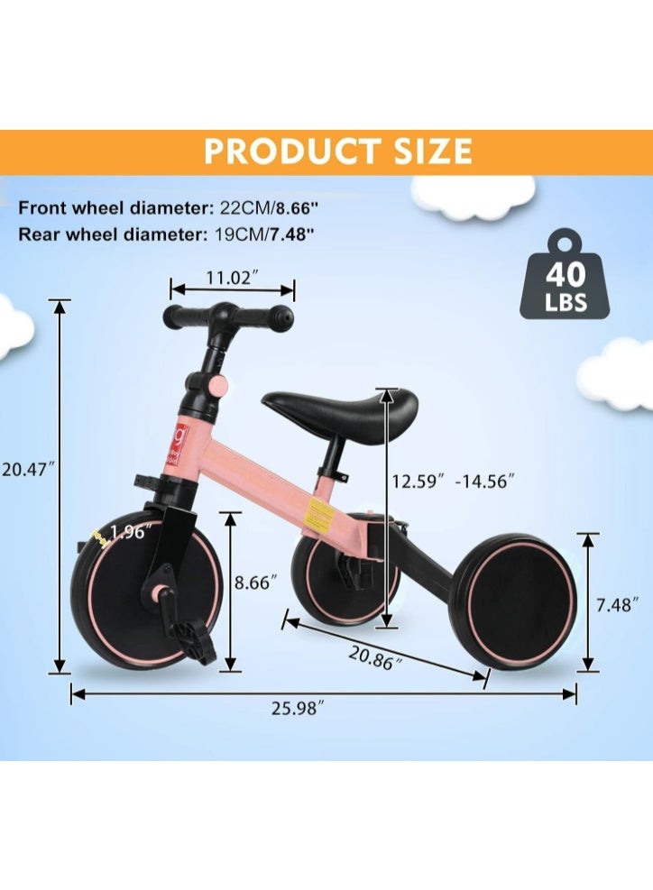 Kids Balance Bike Kids 4 IN 1Tricycles for 1-4 Years, Toddlers Trike with Adjustable Seat Indoor Outdoor, Boys Girls Kids -pink - Image 3